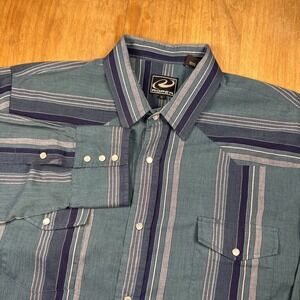 Roper Long Sleeve Pearl Snap Western Shirt Mens XL Green Striped Cowboy Rodeo